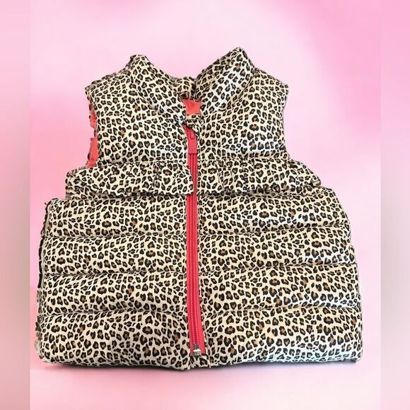 BabyGAP | Baby Toddler Girls 6-12 Month Puffer Vest Leopard Print Hot Pink Tan - Picture 5 of 10
